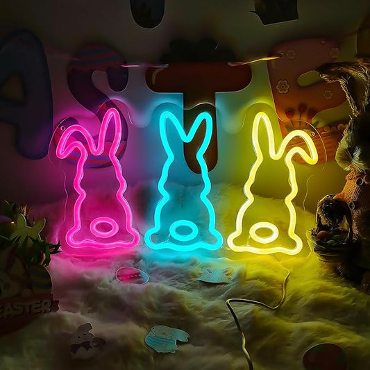 Bunny Easter Neon Sign for Easter Decorations LED Rabbit Neon Light for Easter Decor Led lights wall bunny Room Decor Wall Decor Holiday Gift