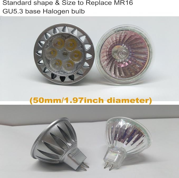 ALIDE MR16 Led Bulbs GU5.3 7W 6000K Daylight Cool Bright White,50W-75W Halogen Equivalent,12V MR16 Bulb Spotlight for Kitchen Home Track Ceil Recessed Accent Lighting,Not Dimmable,38 Deg,6 Pack