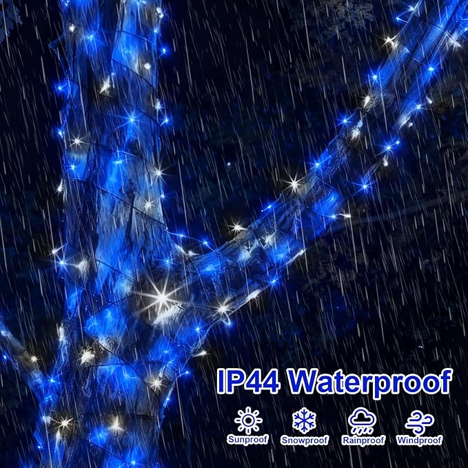 QITONG 165ft 500 LED Blue and White String Lights, Christmas String Lights with Green Wire, 8 Modes Twinkle Lights Plug in