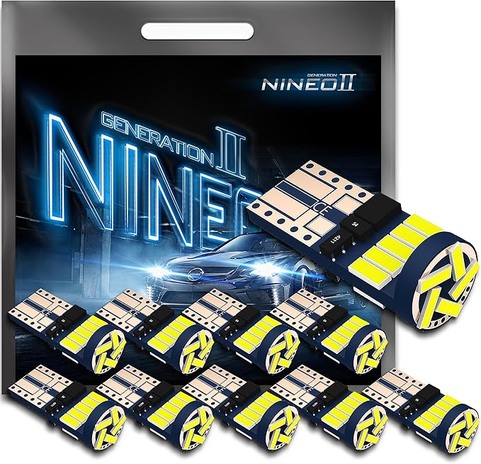 NINEO T10 LED BULBS 10 PCS, 194 921 168 w5w with 15-SMD 4014 Chips 6000K White for Car Interior Backup Tail Dome Backup Reverse License Plate Courtesy Side Marker Parking Trunk Glove Box Light Bulbs
