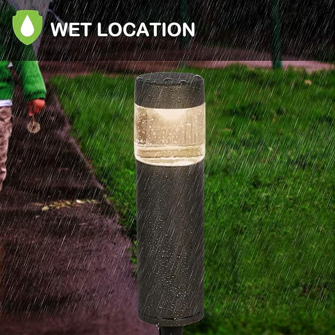 hykolity Low Voltage Landscape Lights, 3W 191LM 12V LED Round Bollard Light, Wired Outdoor Walkway Light Path Lights for Yard Lawn, Aluminum Construction, 30 Watt Equivalent, 6 Pack