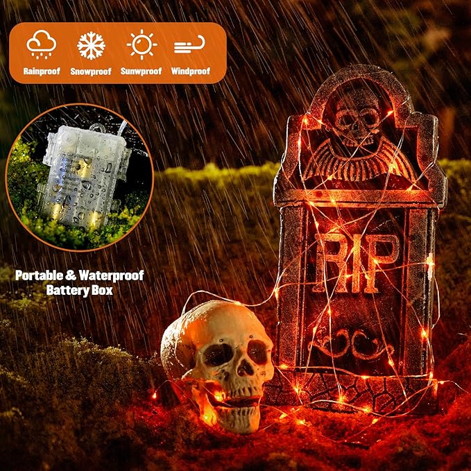 JMEXSUSS 2 Pack Orange Fairy Lights, Total 200 LED 66ft Battery Operated Halloween Lights with Remote, 8 Modes Twinkle String Light for Halloween Thangksgiving Fall Tree Indoor Outdoor Decoration