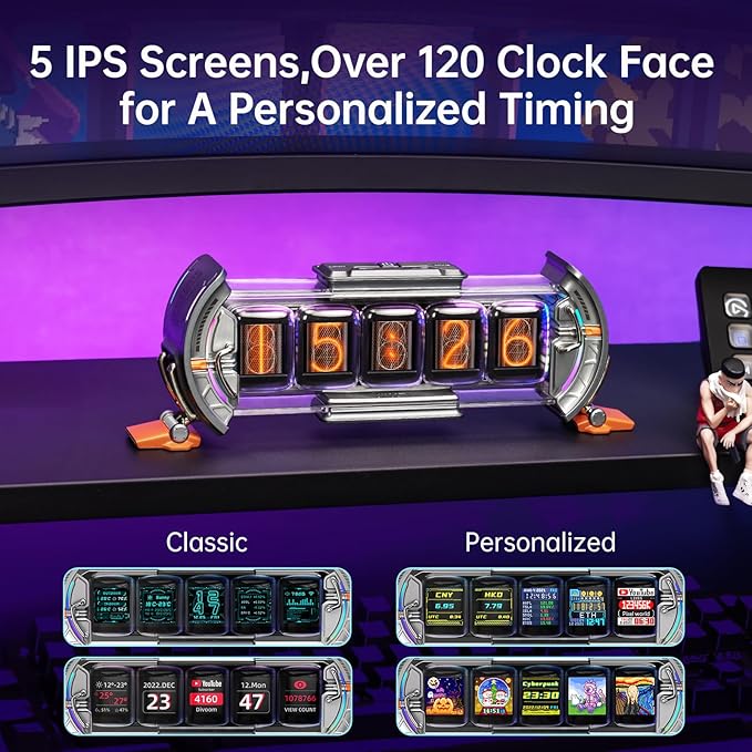 Divoom Times Gate - Cyberpunk Gaming Setup Digital Alarm Clock, Smart APP, WiFi Connect, RGB LED Display, Personalized Financial & Bitcoin Dashboard, Pixel Art for Gaming Room & Office Decor, Silver