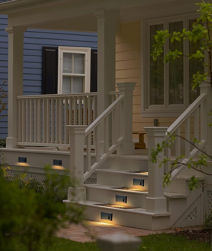 GKOLED Low Voltage LED Landscape Step Lights, 12V 3W Outdoor Riser Light, Deck Lights for Steps Stairs Fences Pathway Yard Lawn Wall, 2700K IP65, 3.3FT Lead Wire, Black, 4-Pack