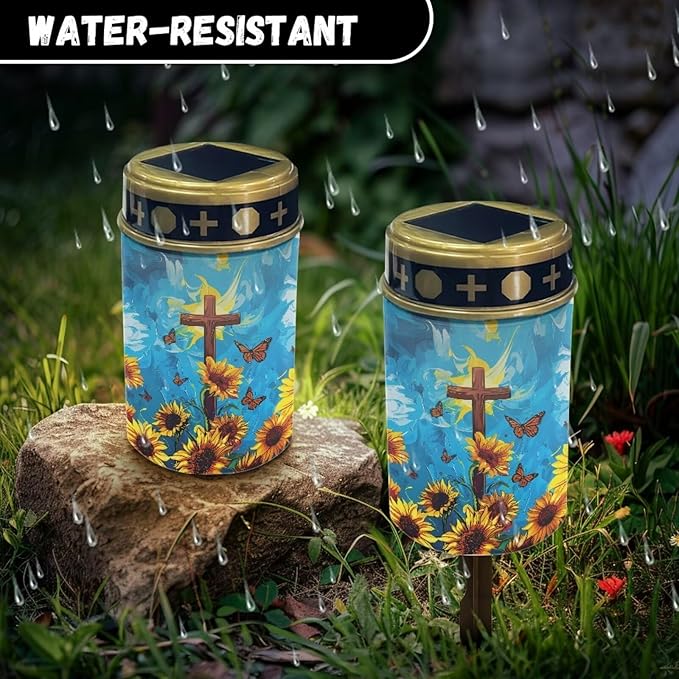 Light for Prayer Cemetery Sunflower Solar Lights for Grave Cemetery Candle Lamp Corss Grave Lights Garden Cemetery Decor Memorial