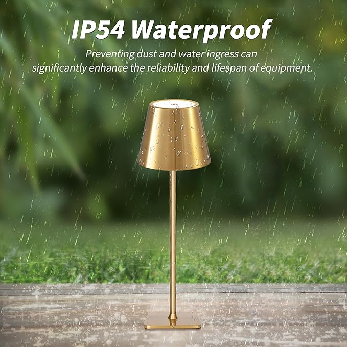 Mr. White Outdoor Waterproof Cordless Set of 2 Rechargeable Portable Top Touch Battery Operated Powered LED Table Lamp Desk Lamp Lights for Restaurant Kitchen Patio Dinner Dining (Gold 2 Pack)
