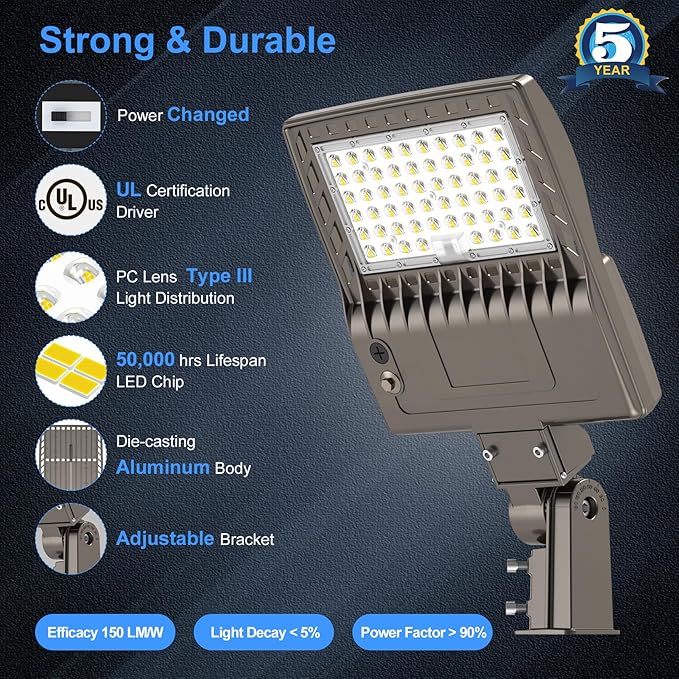 200W LED Parking Lot Light Power Adjustable, Dusk to Dawn LED Shoebox Flood Pole Light Outdoor Parking Lighting with Slip Fit 30,000LM 5000K IP65 Waterproof 100-277V DLC UL Listed