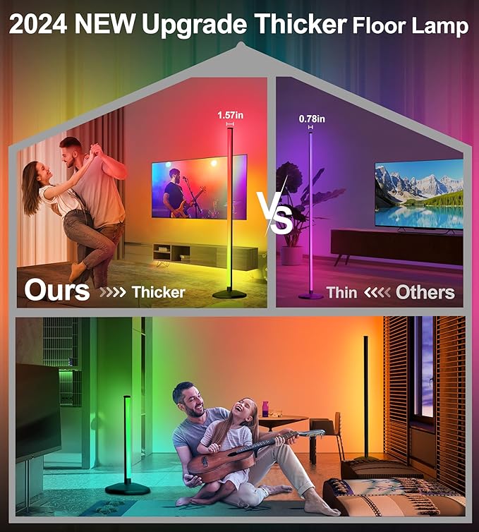 LanSuper Corner Floor Lamp,Smart RGB LED Corner Lamp with Luminous Base,21W 1800LM Bright Floor lamp with APP&Remote,LED Floor Lamps with Music Sync&16 Million Color,Ambient Lighting-Black
