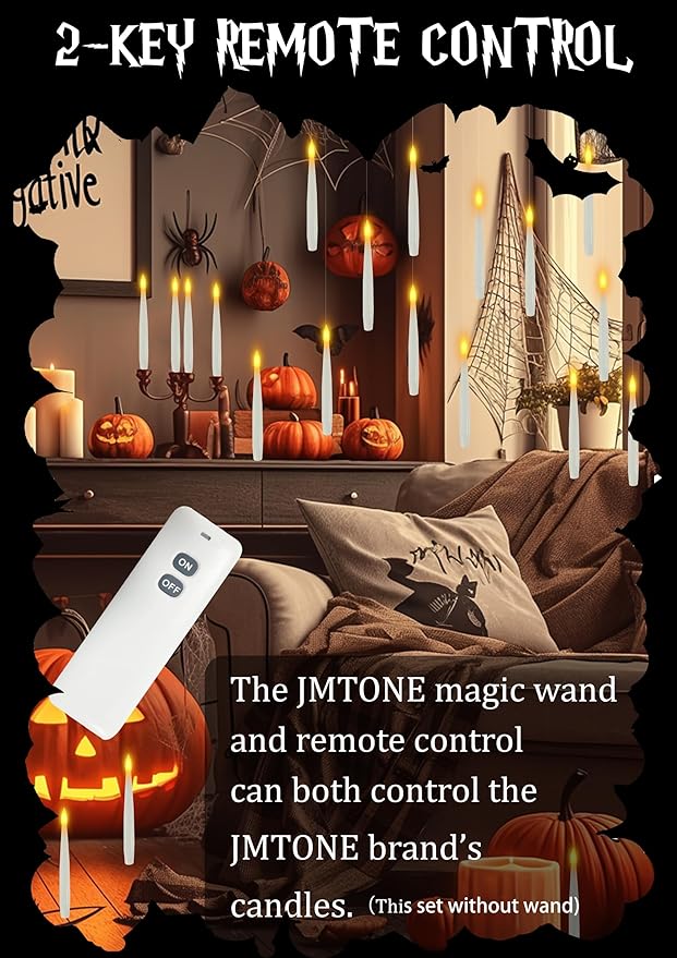 Christmas Decoration Floating Candles with Remote, 15 PCs Taper Flickering with 2-Key Remote, 3D Warm Light LED Flameless Candle Battery Operated Classic Taper Candle Set for Home Party Xmas Gift