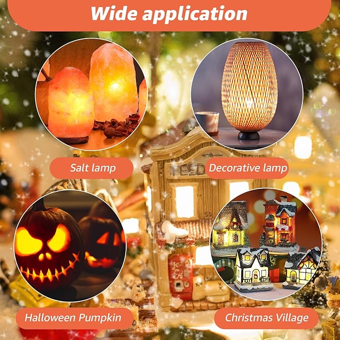 48PCS Christmas Village Replacement Light Bulbs-T20 Replacement Led Light Bulb,E12 Candelabra Base 0.7W 120V LED for Village Houses,Christmas Tree,Dept 56,Halloween Pumpkin Decor Accessories