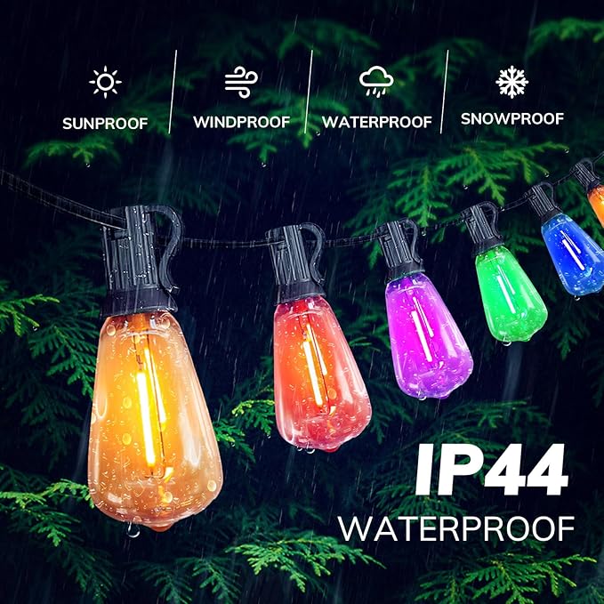 Achin Outdoor String Lights Multicolor - 25FT Colored Patio Lights Waterproof with 13+1 ST38 LED Colorful Bulbs Shatterproof Rainbow Hanging Lights for Outside Party, Christmas, Holiday
