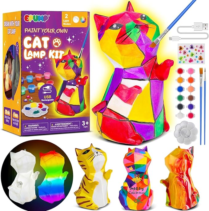 EPUMP Paint Your Own Rechargeable Easter Gifts Cat Lamp Kit with 8 Color Modes - Arts and Crafts for Kids Age 4-8, Art Supplies Birthday Gifts Creative Activities Toys for Boys Girls Ages 3-12