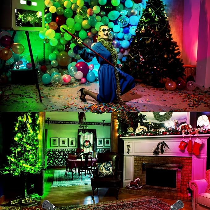 Christmas Spot Lights Indoor, 5W RGBW Uplighting 16 Color Changing Up Lights Indoor with Remote Control, Plant Spotlight Decorative (2 Pack with Base and Stake)
