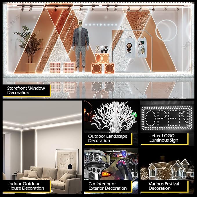 Dyna-Living 100FT White LED Storefront Lights APP Bluetooth & IR Remote Control 200PCS 3-LED 5730 SMD Module Light with Music Sync Mode IP68 Waterproof Storefront Light for Business