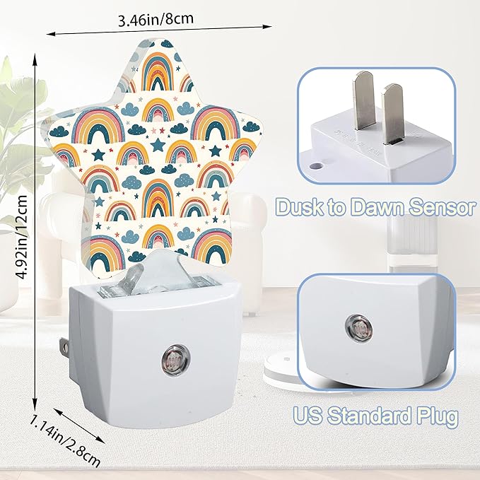Boho Rainbow Groovy Nightlight,Cute Colorful Star Night Lights Plug into Wall Decorations for Bedroom Bathroom,Dusk to Dawn Sensor Kitchen Hallway Stairs Energy Efficient Desk Lamp