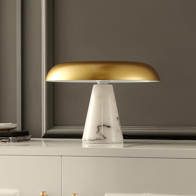 SAFAVIEH Lighting Collection Vaughan Brass Gold/White Modern Dome Mushroom 10-inch Table Lamp for Bedroom, Living Room, Home Office, Desk, Nightstand (LED Bulb Included)