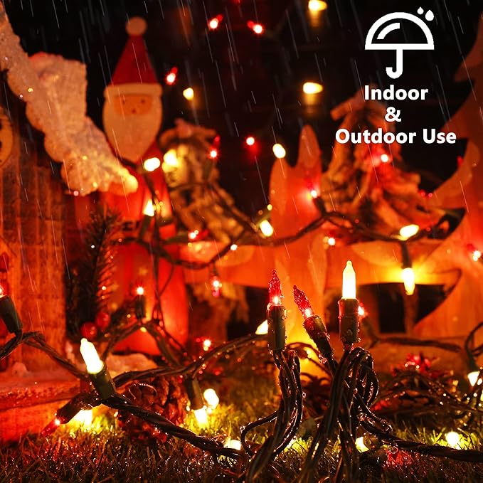 ODEETRONIC Red & White Christmas Lights, 21.63ft 100 Count Incandescent Green Wire Christmas String Lights, Connectable UL Certified Xmas Fairy Tree Light, Outdoor/Indoor Mini Light for Wedding Party