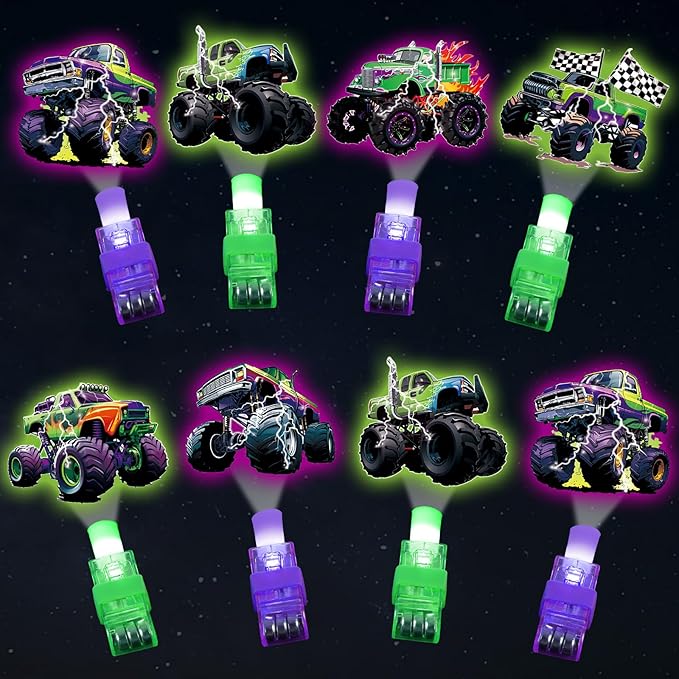36Pcs Monster Truck LED Finger Lights Truck Toys Party Favors Glow in the Dark Light Up Finger Lights Racing Themed Toys Bulk for Kids Birthday Party Goodie Bag Stuffer Birthday Gifts Classroom Prize