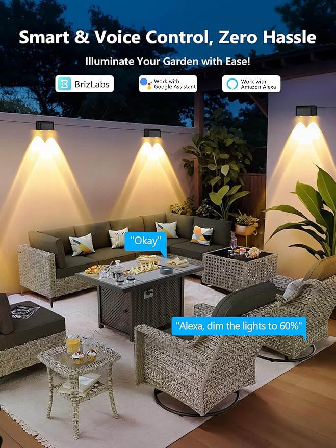 Brizled Smart Outdoor Fence Lights, 12 Lamps Tunable White + RGB Deck Lights APP Controlled Compatible with Alexa & Google Home, Music Sync Fence Outdoor Lighting for Garden Backyard Yard Home Decor