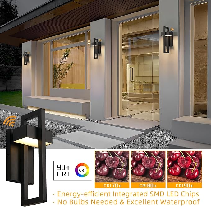 tewei LED Outdoor Wall Sconce Dusk to Dawn Outdoor Lighting, Modern Exterior Lighting Fixtures, Black LED Front Porch Lights Outside Wall Mount Lights for House, Hallway, Warm White 3000K, 1 Pack
