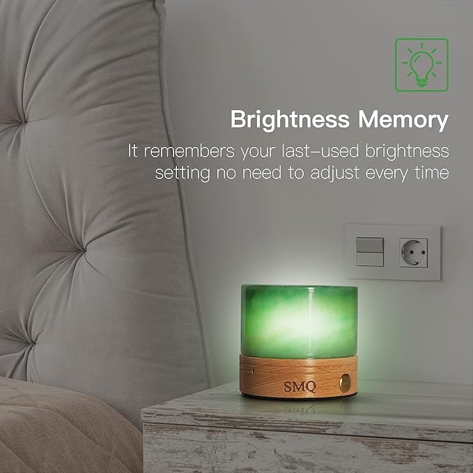SMQ Green Aventurine Crystal Night Light with USB Charging Port,Handmade Polished Healing Crystal Stones Lamp Cylindrical Touch Night Light with Wooden Base for Living Room,Shelf,Office Decor