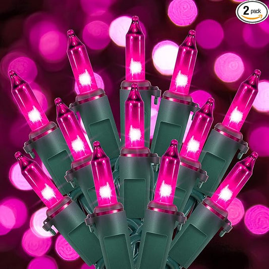 Hopolon Purple Halloween Mini String Lights,2PACk 50Count Incandescent Christmas Lights Green Wire,13FT Connectable Tree Lights for Indoor Outdoor Halloween,Valentines,Patio,Party,Home Decor,Purple