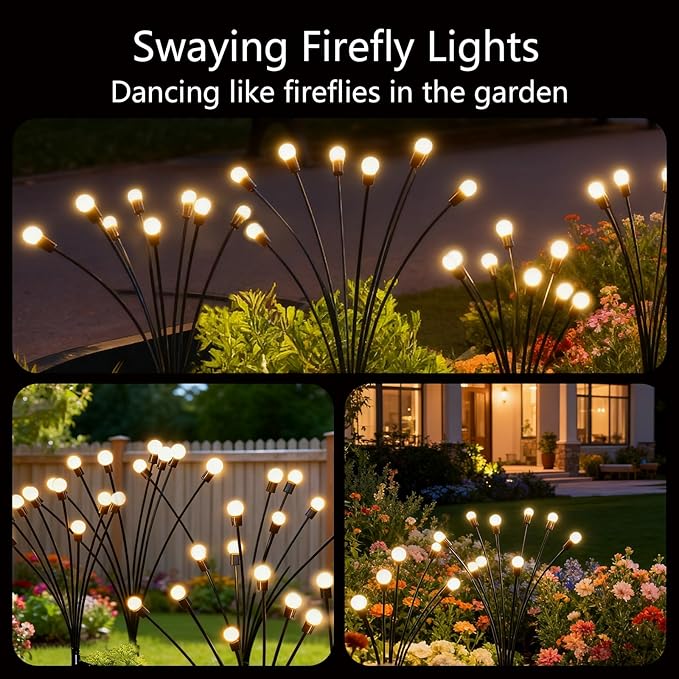 Solar Garden Lights(4-Pack,32 LED),Solar Light Outdoor Waterproof,Solar Swaying Lights,Firefly for Patio Pathway Decoration in Courtyard,Big Bulb,Unique Gifts for Women, Gifts for Grandma