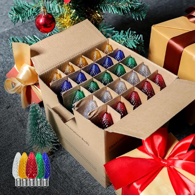 C9 LED Christmas Light Bulbs, Shatterproof & Waterproof C9 LED Replacement Bulb, Color Holiday Decor Bulbs for Indoor & Outdoor Use, E17 Base (Multicolor 50Pack)