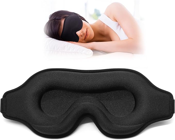 Sleep Eye Mask for Men Women, Lash Extensions 3D Sleeping Mask for Side Sleeper, Travel Blackout Night Blindfold Eye Shade Cover with Adjustable Strap (Black-3D)