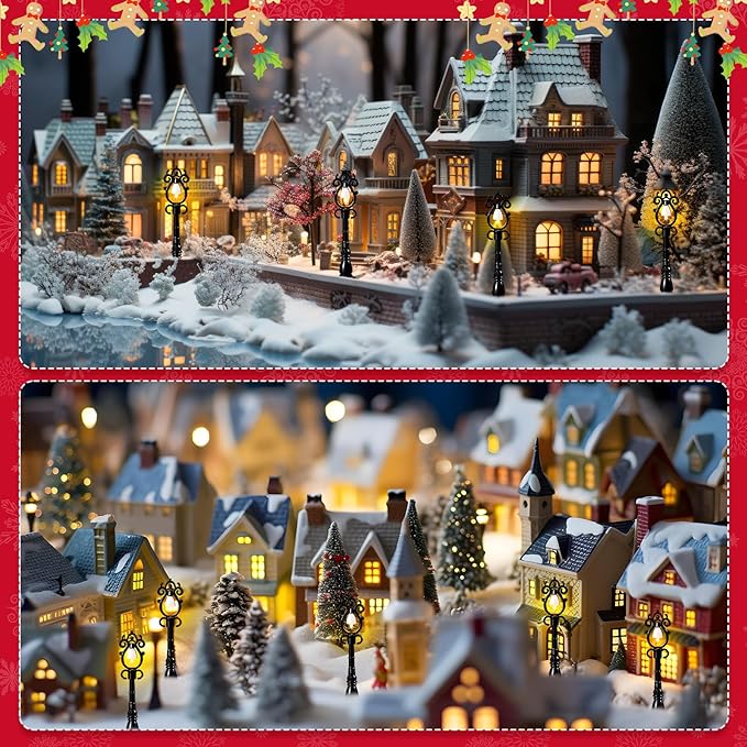 Baquler 12 Pcs Christmas Lamp Posts Christmas Village Accessories Miniature Fairy Street Lamps Decorative Uptown Mini Street Lights Pathway Lantern for Xmas Holiday Decoration DIY Craft(Retro)