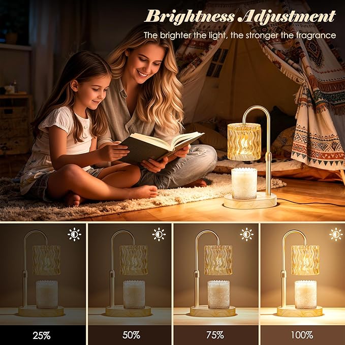 Candle Warmer Lamp with Timer, Birthday Gifts for Women Mom, Height Adjustable Candle Lamp Warmer for Jar Candles, Dimmable Wax Melt Warmer with 2 Bulbs, House Warming Gifts New Home Decor