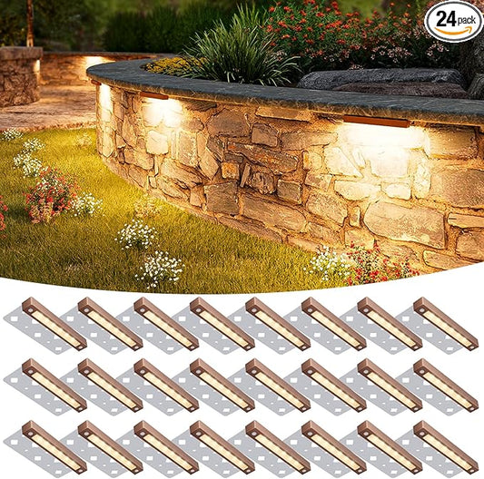 VOLISUN 24 Pack 7 Inch Retaining Wall Lights, Waterproof LED Hardscape Lighting, Cuttable Low Voltage Landscape Lighting, 12V Paver Lights, 3W Outdoor Step Lights, 2700K Soft White, ETL