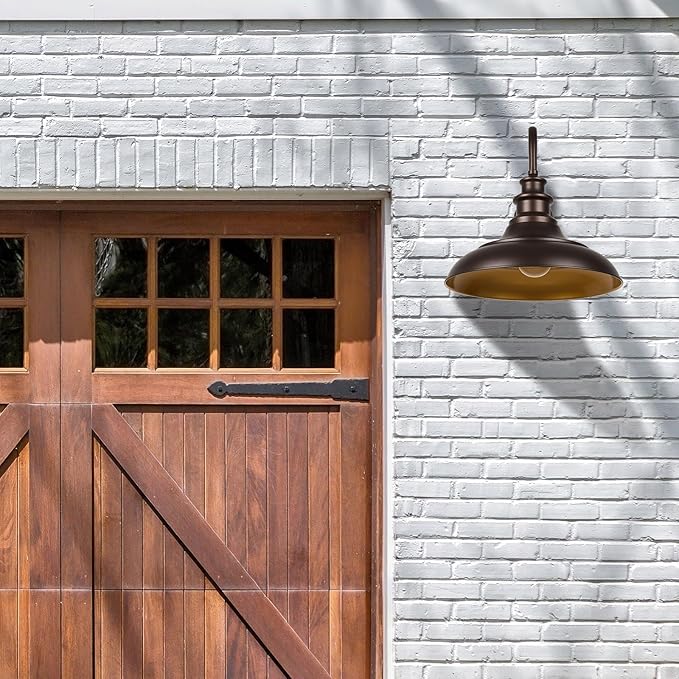 Exterior Farmhouse Gooseneck Barn Light, 2PCS Dusk to Dawn Outdoor Lighting, 16 Inch Vintage Outside Garage Lights Fixtures for Patio Frontdoor Entryway Doorway