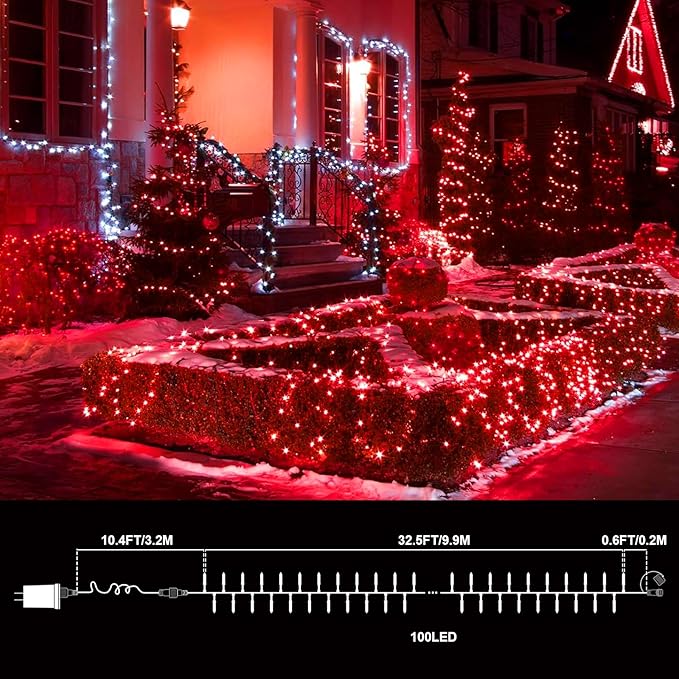Red Valentines Decor Lights, 32.5FT 100 LED Valentine's Day String Lights Outdoor Indoor, 16 Lighting Mode Plug in Waterproof Fairy Lights for Wedding Party Bedroom galentines day Decorations
