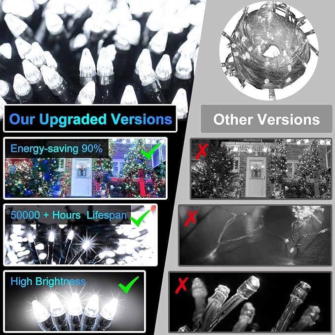 1500 LED 502ft Outdoor Christmas Lights Super Long String Lights 8 Modes Timer Memory, Outsite Waterproof Dark Green Wire Fairy Light Strings for Xmas Tree Wedding Holiday Party Decorations Cool White