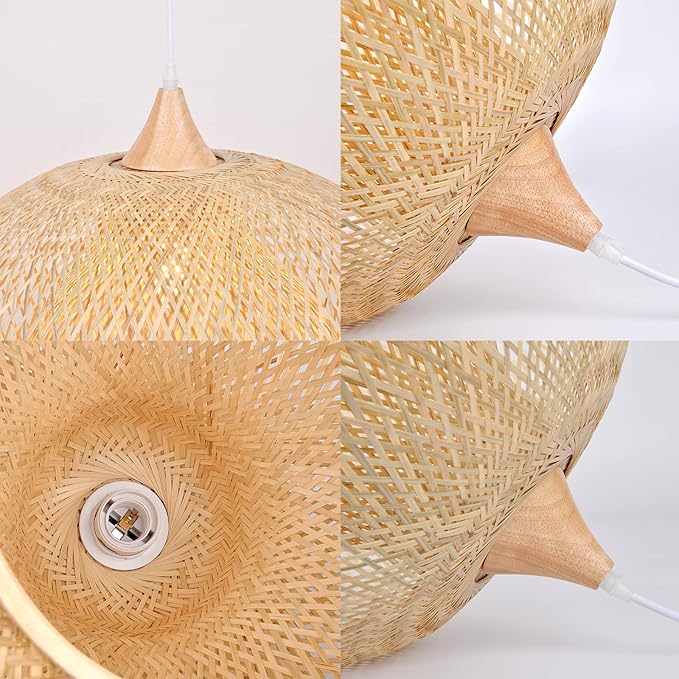 Arturesthome 1 Light Weaving Bamboo Pendant Light for Kitchen Island, Wicker Chandelier,Handmade Woven Hanging Ceiling Light Lampshade for Living Room Bedroom