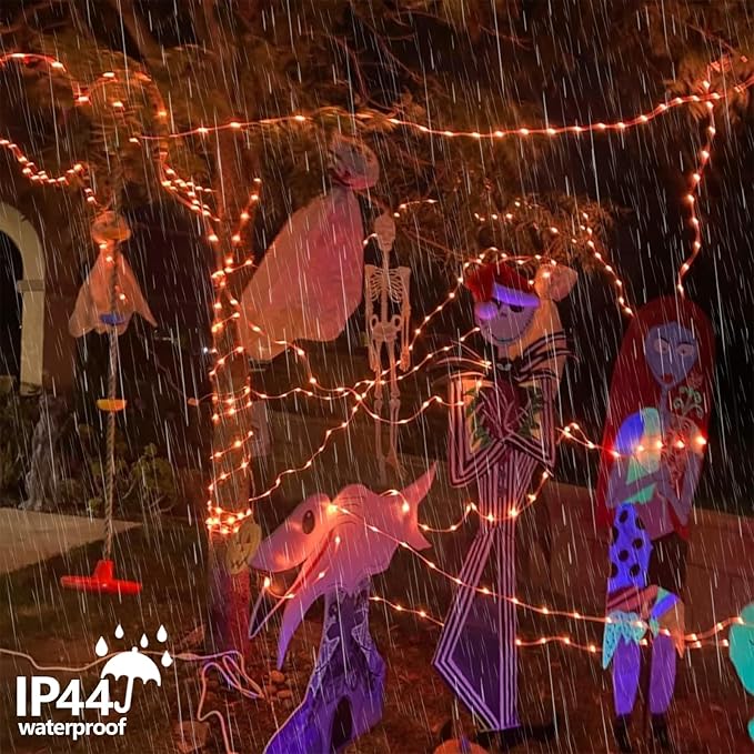 QITONG 4 Pack Orange Solar Christmas Lights, Each 33ft 100 LED Thanksgiving Fairy Lights Outdoor Waterproof, 8 Modes Copper Wire Mini String Lights