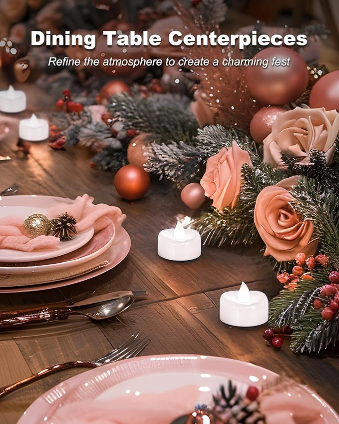 LED Candles, Tea Lights Candles Battery Operated, 12-Pack 200+Hours Flameless Tealight Candle, Realistic Tea Lights for Halloween Christmas Wedding, Pure White Light