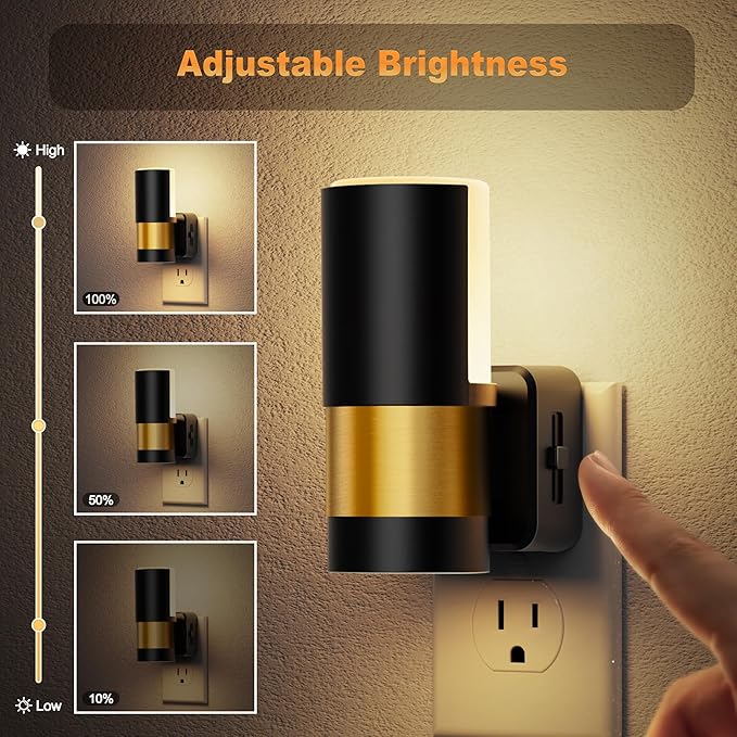 JandCase Plug in Night Light, Rotating Night Light with Dusk to Dawn Sensor, Dimmable 0-100LM Adjustable Brightness, 360°Rotatable, LED Warm White Nightlight for Bathroom Bedroom, 2 Pack