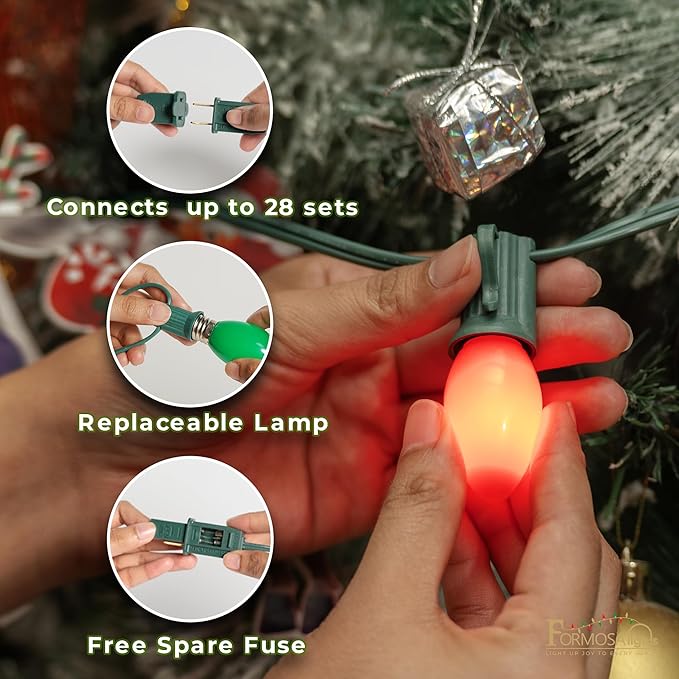 C9 26ft Indoor/Outdoor Opaque Multi-Color LED Christmas String Lights with 25 Bulbs and E17 Base | 120V, 0.6W