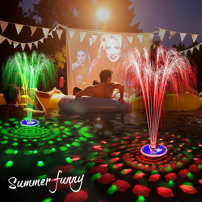 Upgraded Pool Fountain, Floating Pool Fountain with Lights, Above Ground Pool Water Fountains with Anchor, Swimming Pool Fountains for Inground Pool-1PC