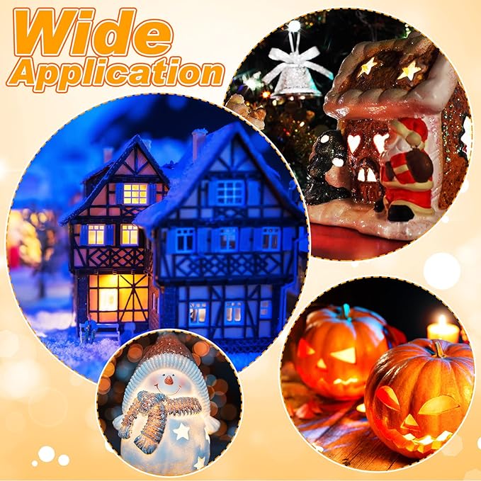 Coume Set of 3 Christmas Village Light Accessory Cord with 6 Socket Led Bulbs and Clips, Accessories White Bulb On/Off Switch for Decor, 11.5 Feet