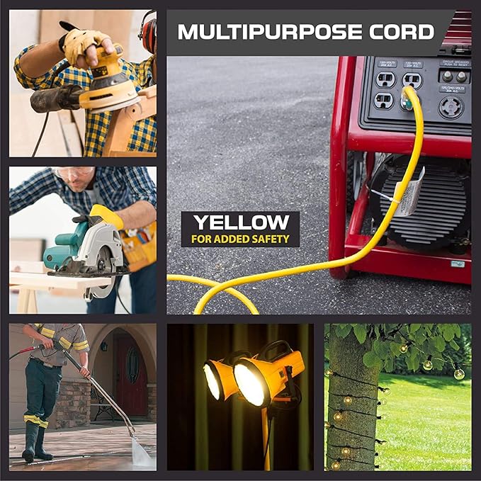 Iron Forge Cable 10 Gauge 10ft Lighted Outdoor Heavy Duty Extension Cord with 3 Outlets - 15 Amp 10/3 SJTW Yellow Extension Cord with Multiple Outlets - 2 Pack