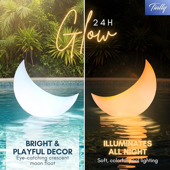 TIALLY Floating Pool Lights Solar Powered - 24" Ramadan Inflatable Light, Moon Floating Pool Decorations, Floating Solar Pool Lights for Swimming Pool, Weddings, Pool Party Decor (2 Pack)