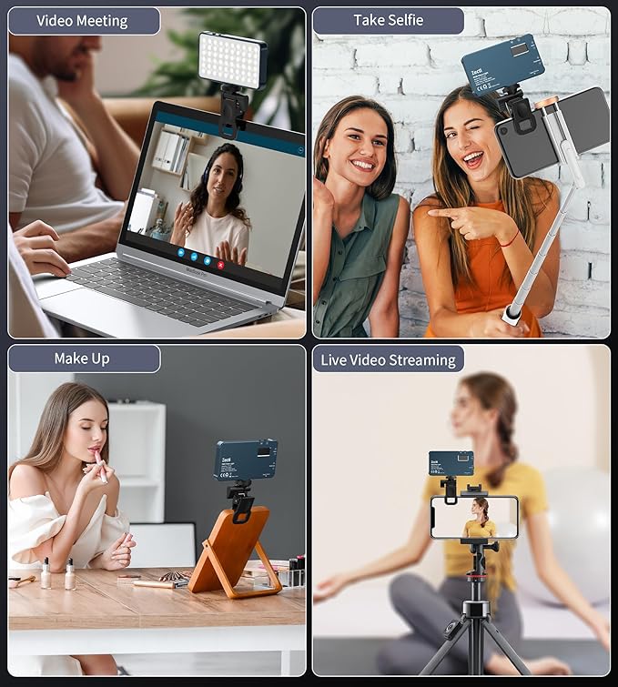 Selfie Light, 96 LED Phone Light with Metal Hotshoe & Clip, 1500mAh Rechargeable 360° Full Color 21 Scenes RGB Video Light for Phones, iPhone, Laptops, Cameras, Selfie, Video Conference, TikTok