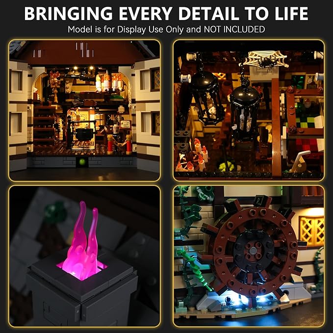 BrickSoul Upgrade Light Kit for Lego 21341 Hocus Pocus: Sanderson Sisters' Cottage Building Set | with ON/Off & Dimmer Switch & Hidden Cable Tech | Easy Install Lighting Set (21341 Set NOT Included)
