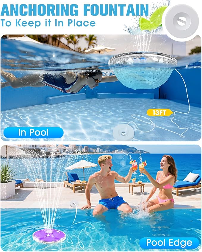 Pool Fountain with Remote, High Brightness Above Ground Pool Fountains with Lights Show, Battery Operated Floating Pool Water Fountain, Floating Fountains for Inground Pool-1pc(Purple)