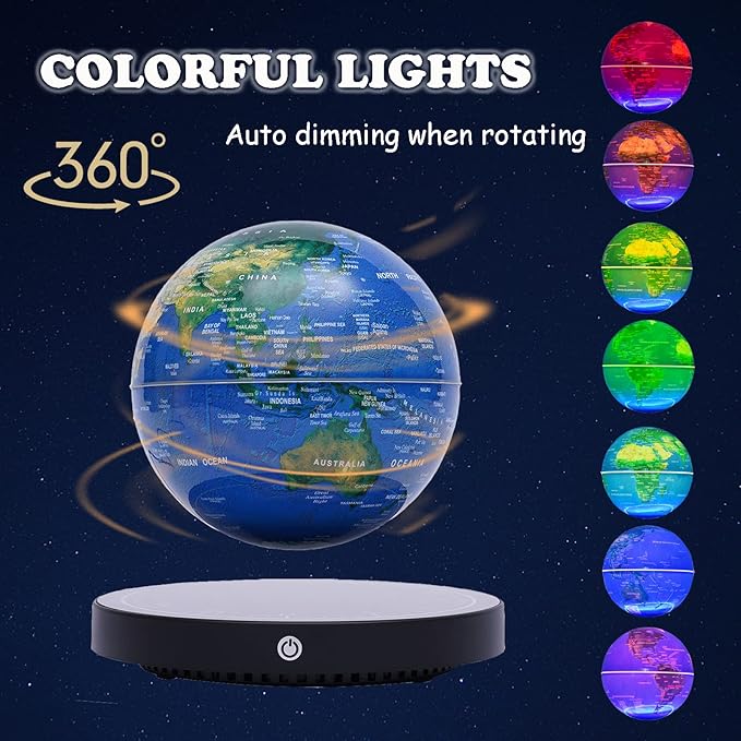 6" World Geographic Globes Floating Globe Lamp Anti Gravity 360 Rotating World Map with LED Light Magnetic Levitating Globe Home Office Desk Decor Creative Birthday Gifts