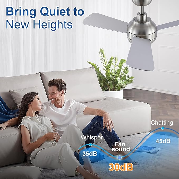 42 Inch Ceiling Fans with Lights and Remote, Modern Brushed Nickel Ceiling Fan with Light, DC Reversible, 6 Speeds, 3CCT, Dimmable, 3 blades, Bedroom, Indoor/Outdoor Patios Use