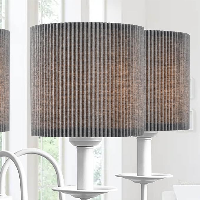 LAMPWELL KETTE Clip-on Pleated Fabric Lamp Shades for for Table Chandelier Wall Lamp,Set of 2,Small Drum,5.4"×5.4"×H5.2",TC fabric,Handmade,Modern Trendy Decorative,ONLY FOR CANDLE BULB,Slate